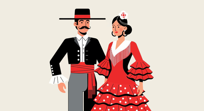 Spanish Couple in Traditional Flamenco Attire