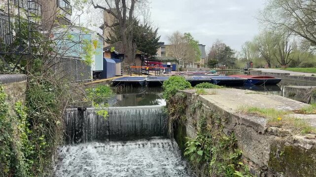 Rushing water flow at a small river dam