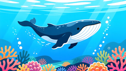 Fototapeta premium World Oceans Day illustration protecting marine life and whales