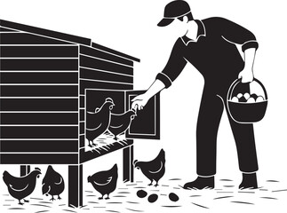 Farmer Collecting Fresh Eggs from Chicken Coop Silhouette Vector © Vector 4 You