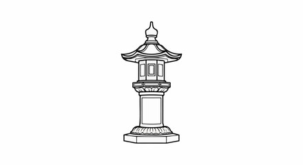 Obraz premium Ornate, multi-tiered pagoda lantern drawing on a white background