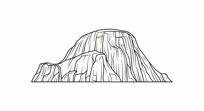 Minimalist line art of a large, rounded granite monolith with dramatic vertical striations