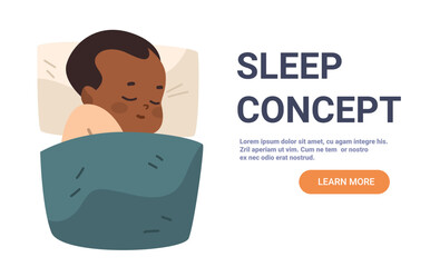 Baby sleeping peaceful rest dark skin child cozy bed pillow blanket white background website banner