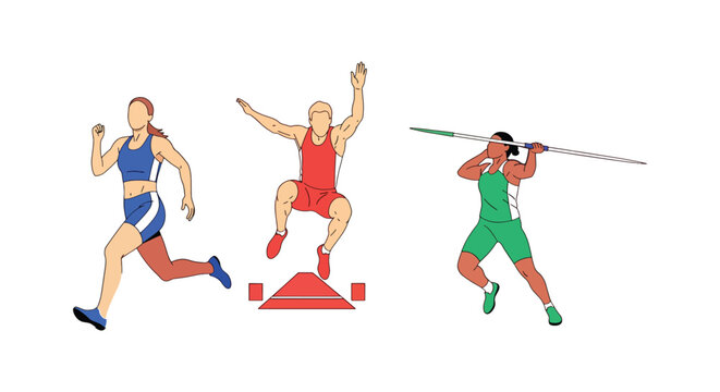 Track and Field Athletics and Swimming Flat Vector Character Set