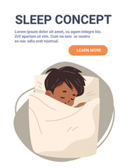 Child sleeping peacefully bed cozy blanket calm night muted colors soft background website banner template