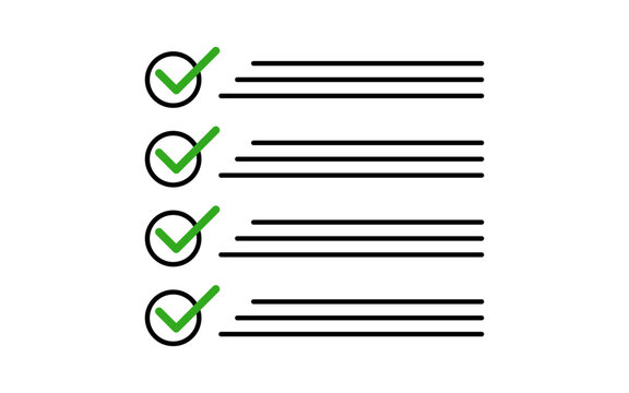 Checklist with green check marks and text lines minimal clean list interface concept for task completion approval workflow productivity planning organization simple ui design illustration