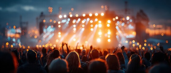 Obraz premium Summer festival blur with music, lights and emotional freedom