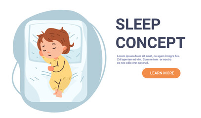 Sleeping child bedtime routine peaceful baby resting in bed cozy pajamas soft colors white background website banner
