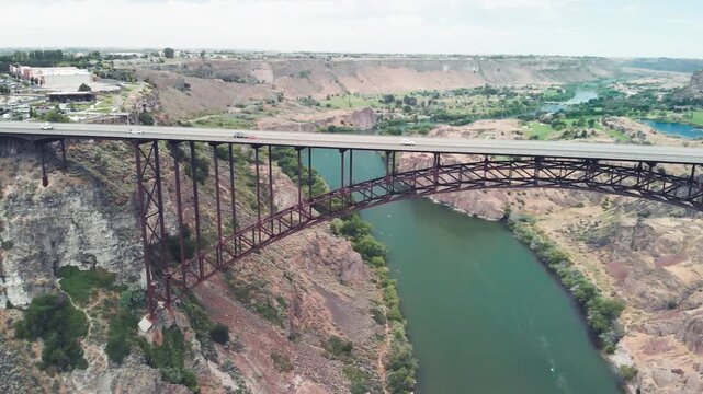 Twin Falls, Idaho. Perrine Memorial Bridge and beautiful canyon as seen from drone