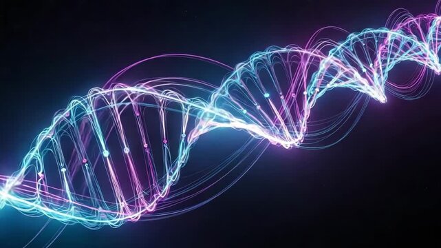 Abstract DNA structure with neon colors on dark background  