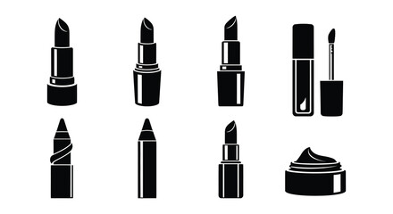 Obraz premium Collection of black silhouette cosmetic products including lipsticks and gloss