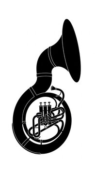 Sousaphone Brass Instrument Vector Style Graphic Silhouette Isolated on White Background for Music Festival Posters, Marching Band Logos, and Educational Design Projects.