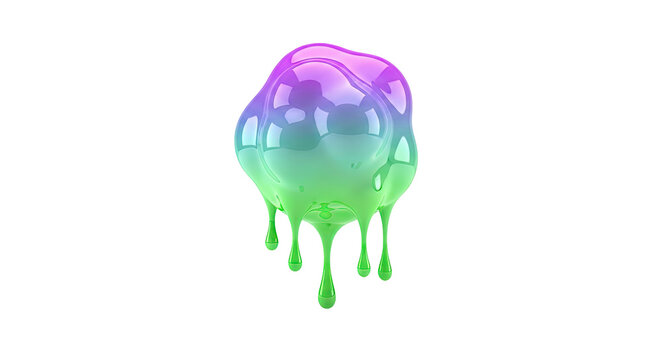 Iridescent, amorphous blob with dripping tentacles