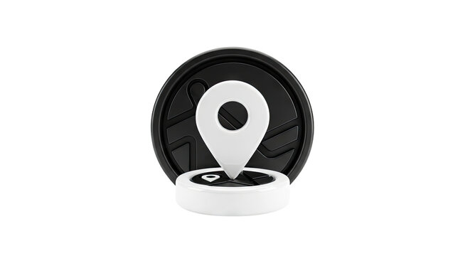 3D Map Pointer Icon on Black Map Background