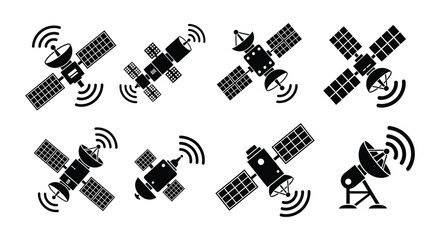 Fototapeta premium Collection of satellite icons in varying perspectives and orientations