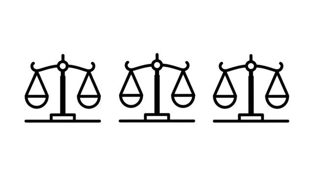 Three classic scales of justice icons aligned in a row Vector