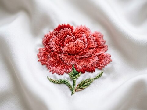 카네이션 실크 자수 패치