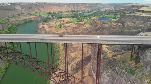 Twin Falls, Idaho. Perrine Memorial Bridge and beautiful canyon as seen from drone