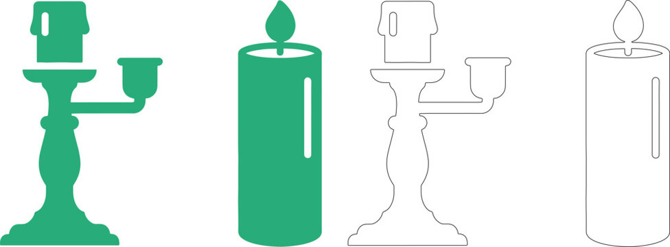 Green candle holder and candle silhouette black