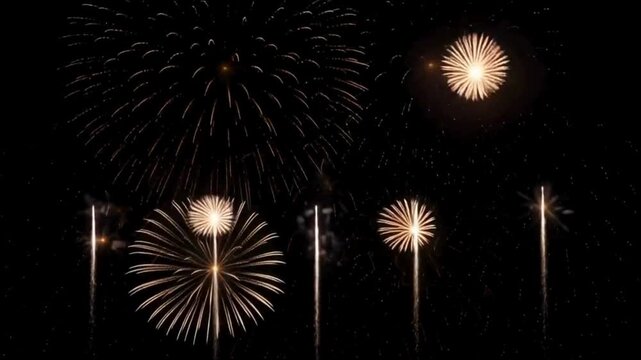 Beautiful Golden Fireworks Display Bursting in the Night Sky for Celebration