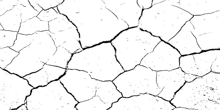 Vector grunge style cracked texture with cracked pattern background, isolated on a background. llustrat.Abstract grunge scratch wall texture design and black damaged rusty crack on white background,
