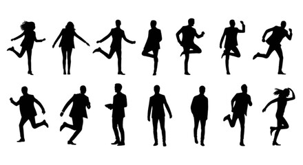 Obraz premium Collection of black silhouettes of people in various running and standing positions