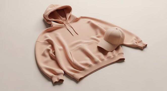 Stylish Pink Hoodie and Matching Baseball Cap on a Light Background.