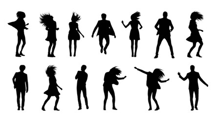 Fototapeta premium Collection of black silhouettes of people dancing