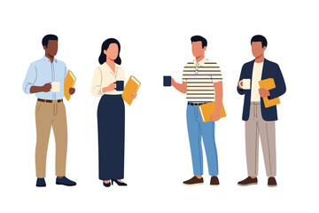 Obraz premium Diverse group of professionals holding coffee and folders in a modern office setting