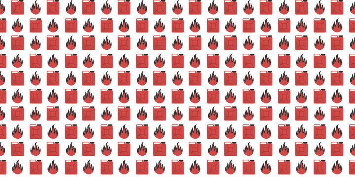 Repeating pattern with gas canisters for warning packaging. Pattern of fuel can and flame