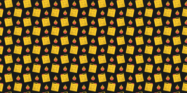 Seamless pattern of fuel cans and flames. Fuel canister seamless pattern for automotive theme