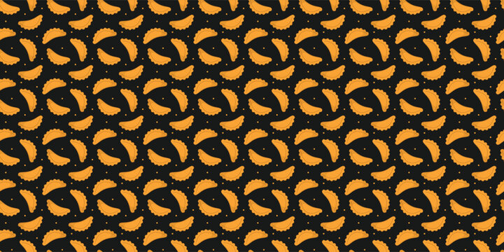 Traditional empanadas repeating design for food advertising. Food pattern ukrainian varenyky
