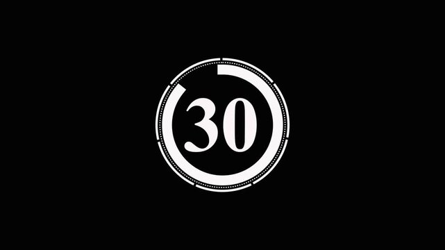 35 second simple countdown timer with a rotating white circle indicator on a black background ideal for video projects and digital displays
