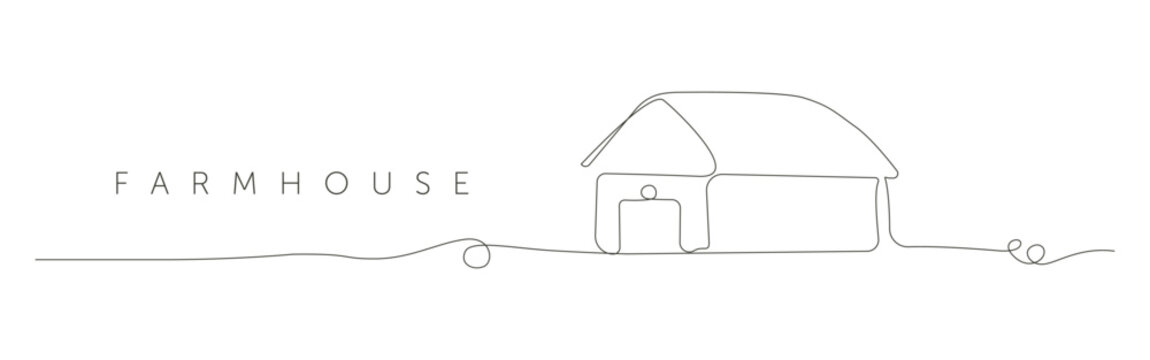 Barn a simple line drawing of a farmhouse building with continues line style.