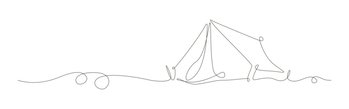 Continues line tent drawing a minimalist line of outdoor activity