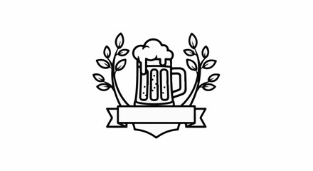 Fototapeta premium Stylized beer mug with foam, laurel branches, and a blank ribbon emblem
