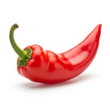 Single Red Chili Pepper with Green Stem on White Surface