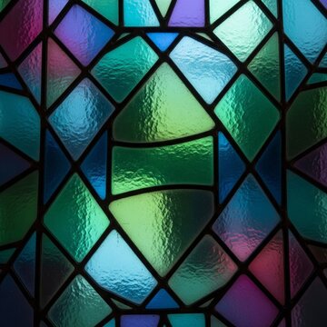Abstract Stained Glass Window with Geometric Diamond Pattern