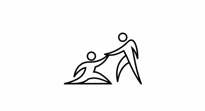 Stylized figures assisting each other