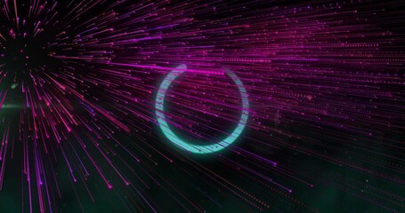 Fototapeta premium Pulsing luminous cyan ring crossing magenta and purple streaks in data visualization space