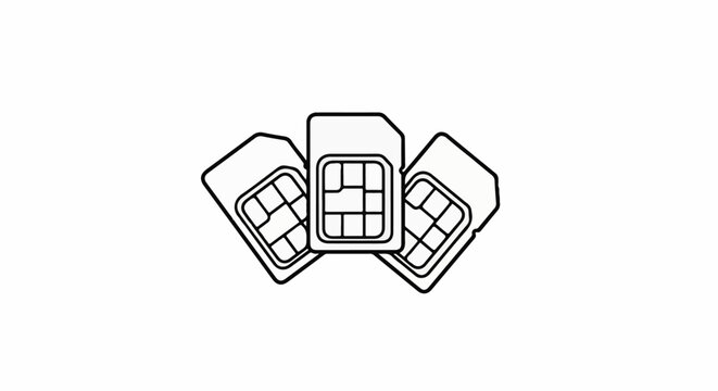 Three interconnected SIM cards, arranged in a cluster, with visible chip details