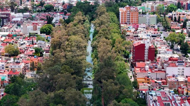 Aerial shot of historical mexico city river