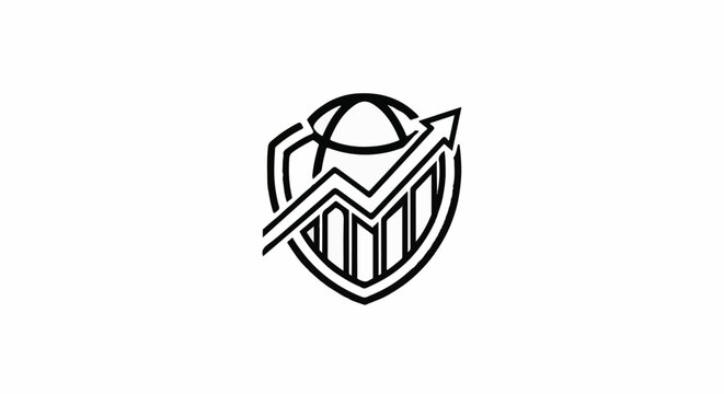 Stylized shield with rising graph and global element