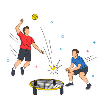 Dynamic Roundnet Spikeball Game Flat Vector Illustration