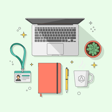 Flat Vector Illustration of a Summer Intern Onboarding Desk