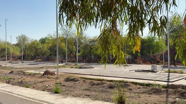 driving license test ground with marked circles and road training setup