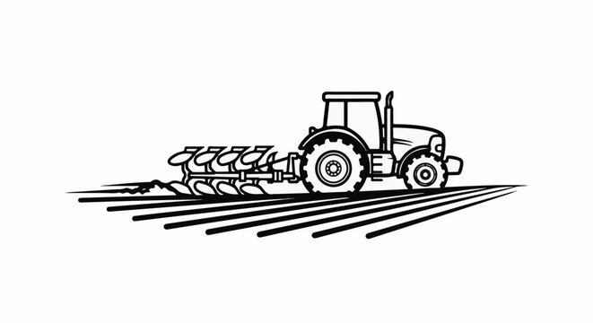 Tractor plowing a field with multiple furrows