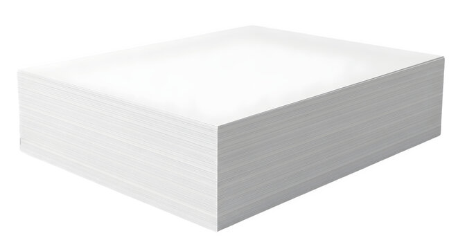 Stack of plain white paper sheets in a neat pile, clean and bright, isolated on transparent background