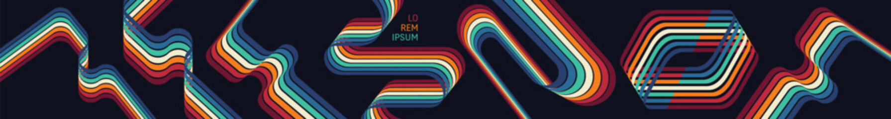 A retro style background. Wavy lines in perspective. Curved ribbons. Folding effect. Rectangular figure. Vector for brochure, poster, cover, card, presentation, flyer or banner.