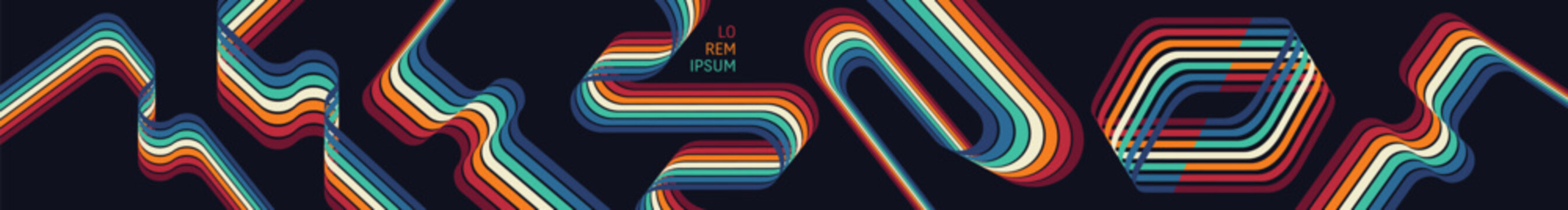 A retro style background. Wavy lines in perspective. Curved ribbons. Folding effect. Rectangular figure. Vector for brochure, poster, cover, card, presentation, flyer or banner.